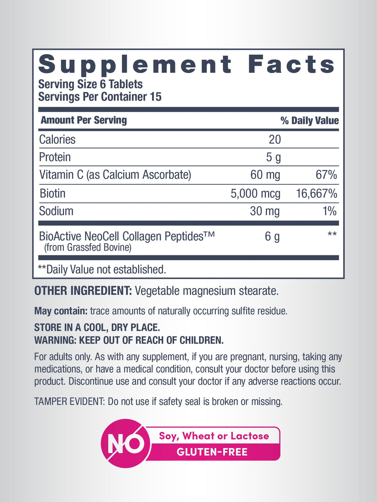Grassfed Collagen Peptides + C & Biotin, 6000 mg, 90 Tablets